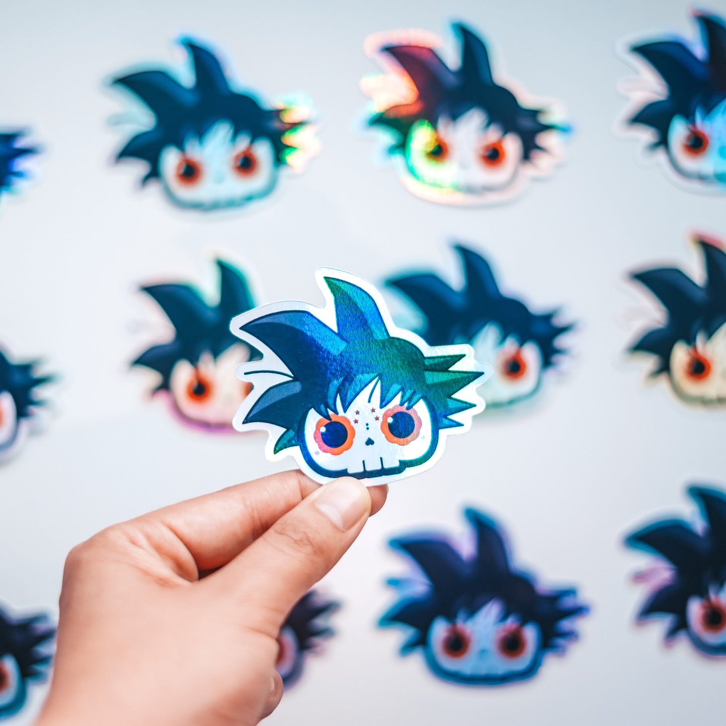 Goku Skull Bubble-Free Sticker (Glossy Vinyl Holographic)