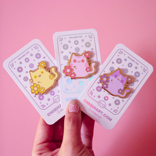 [BUNDLE] Floral Cats Gold Plated Hard Enamel Pins