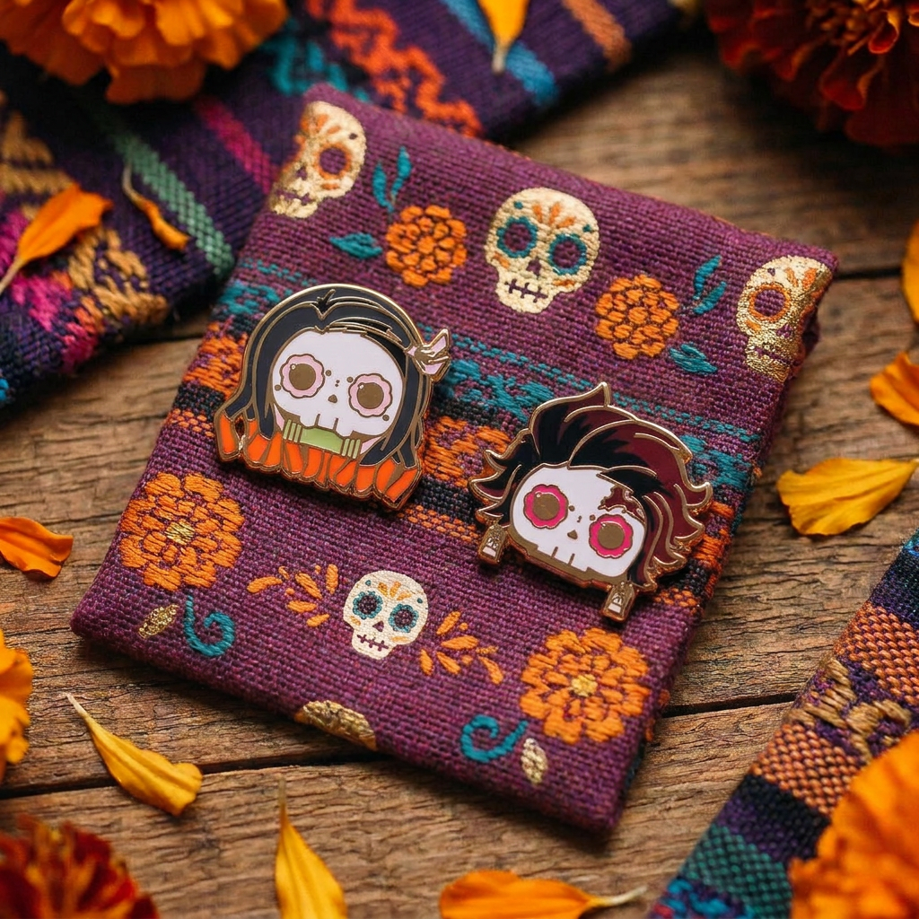 [BUNDLE] Tanjiro + Nezuko Skull Gold Plated Hard Enamel Pin
