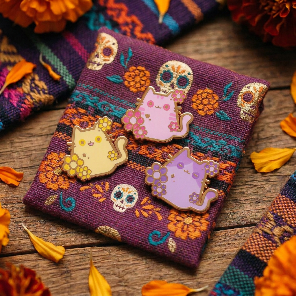 [BUNDLE] Floral Cats Gold Plated Hard Enamel Pins