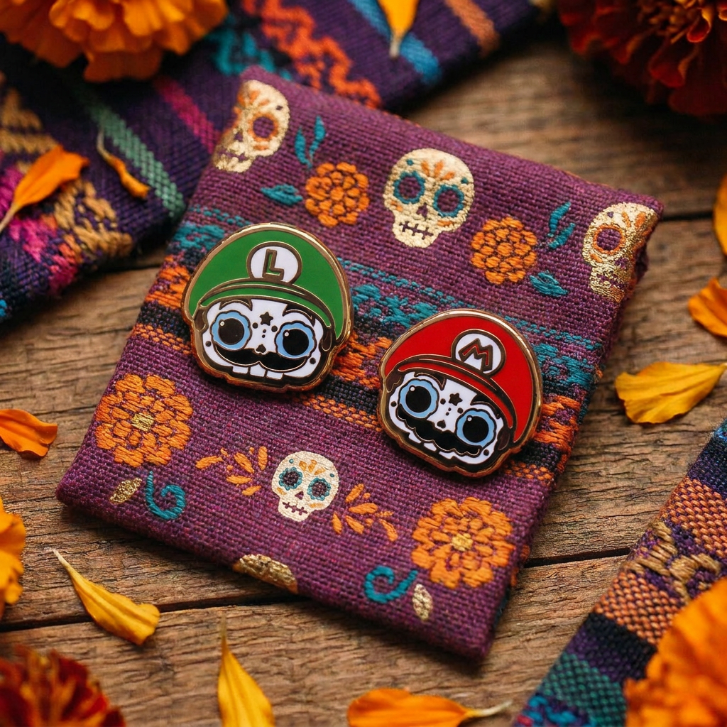 [BUNDLE] Mario + Luigi Skull Gold Plated Hard Enamel Pins