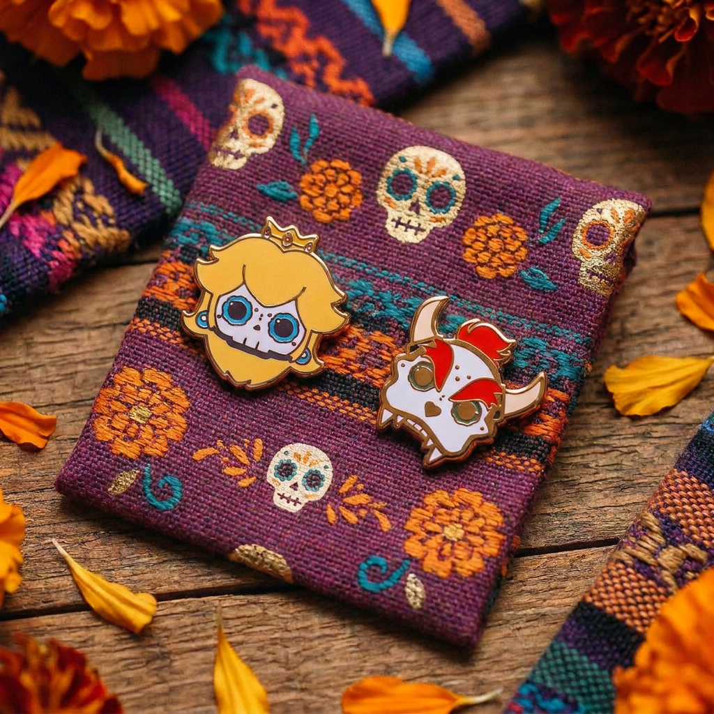 [BUNDLE] Peach + Bowser Skull Gold Plated Hard Enamel Pins