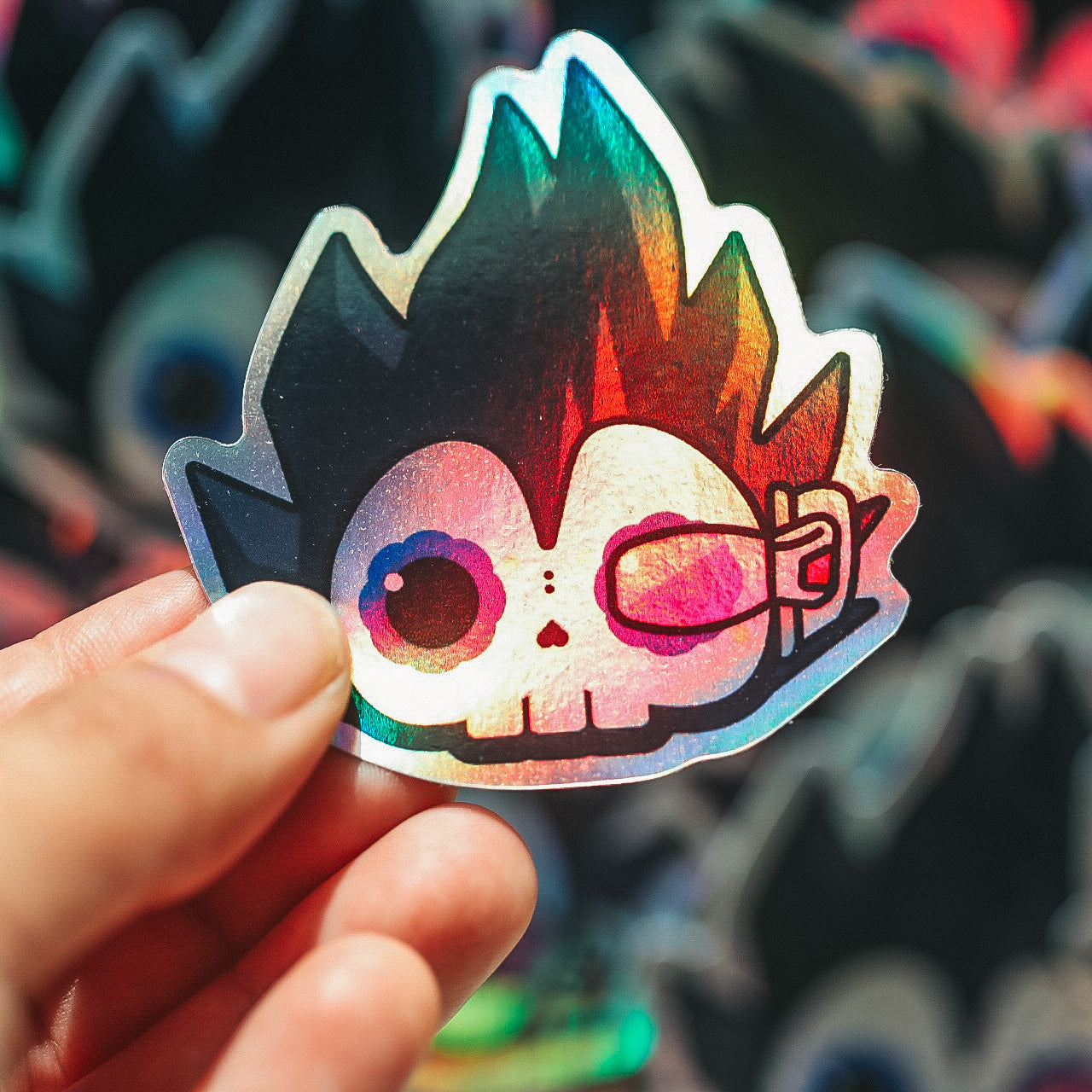 [BUNDLE] Goku + Vegeta Skull Bubble-Free Sticker (Glossy Vinyl Holographic)