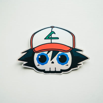 Ash Ketchum Skull Bubble-free sticker (Iridescent Matte Vinyl Holographic)