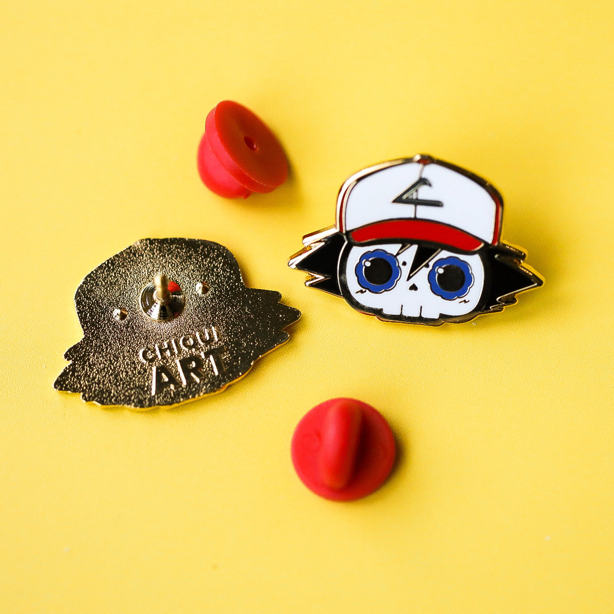 Ash Ketchum V2 Skull Gold Plated Hard Enamel Pin