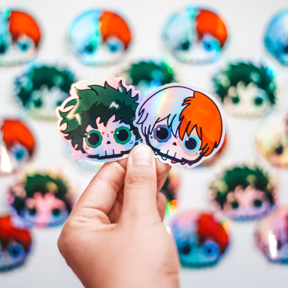 [BUNDLE] Izuku Midoriya (Deku) + Shoto Todoroki Skull Bubble-Free Sticker (Glossy Vinyl Holographic)