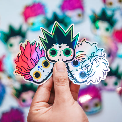 [BUNDLE] Gon + Killua + Hisoka Skull Bubble-Free Sticker (Glossy Vinyl Holographic)
