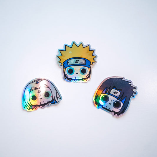 [BUNDLE] Naruto + Sasuke + Sakura Skull Bubble-Free Sticker (Glossy Vinyl Holographic)