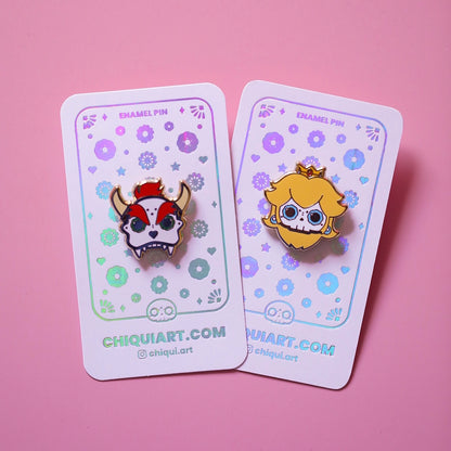 [BUNDLE] Peach + Bowser Skull Gold Plated Hard Enamel Pins