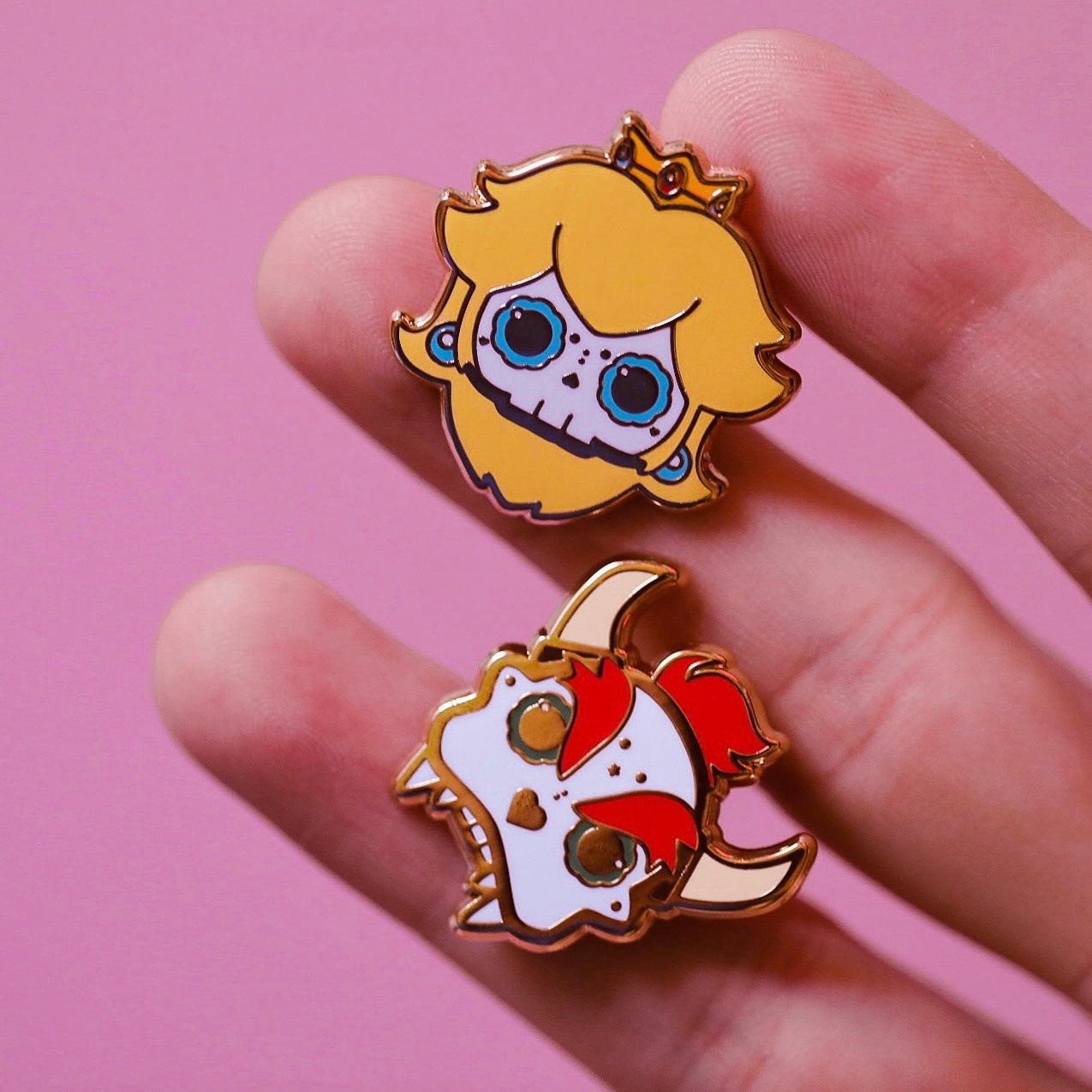 [BUNDLE] Peach + Bowser Skull Gold Plated Hard Enamel Pins