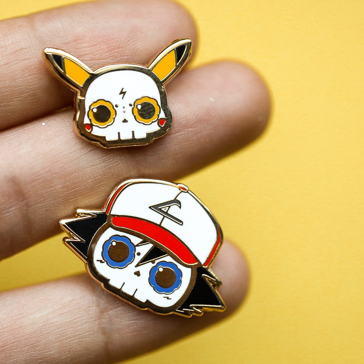 [BUNDLE] Pikachu + Ash V2 Skull Gold Plated Hard Enamel Pins