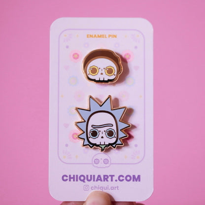 [BUNDLE] Rick + Morty Skull Gold Plated Hard Enamel Pins