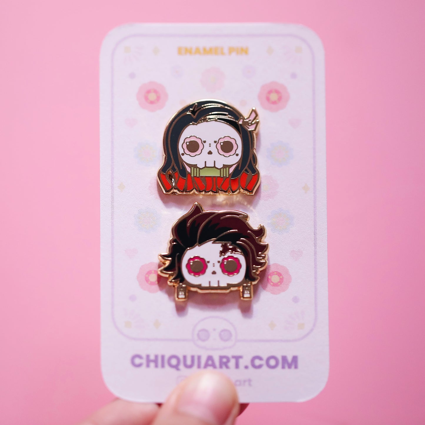 [BUNDLE] Tanjiro + Nezuko Skull Gold Plated Hard Enamel Pin