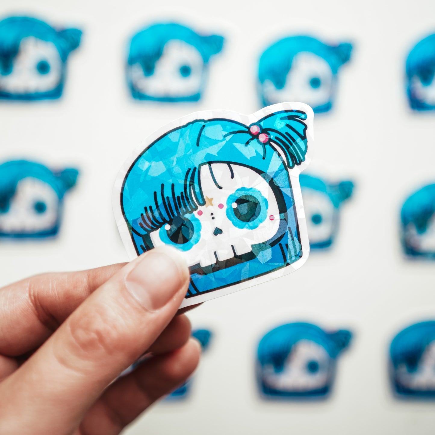 Bulma Skull Bubble-free sticker (Vinyl Holographic Broken Glass)