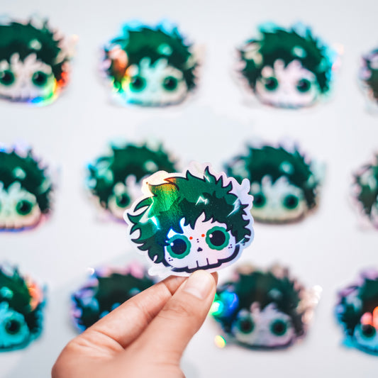 Izuku Midoriya (Deku) Skull Bubble-Free Sticker (Glossy Vinyl Holographic)