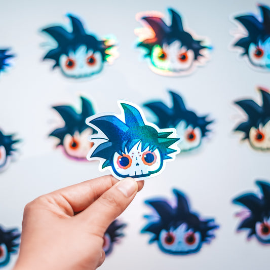 Goku Skull Bubble-Free Sticker (Glossy Vinyl Holographic)