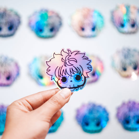 Killua Zoldyck Skull Bubble-Free Sticker (Glossy Vinyl Holographic)