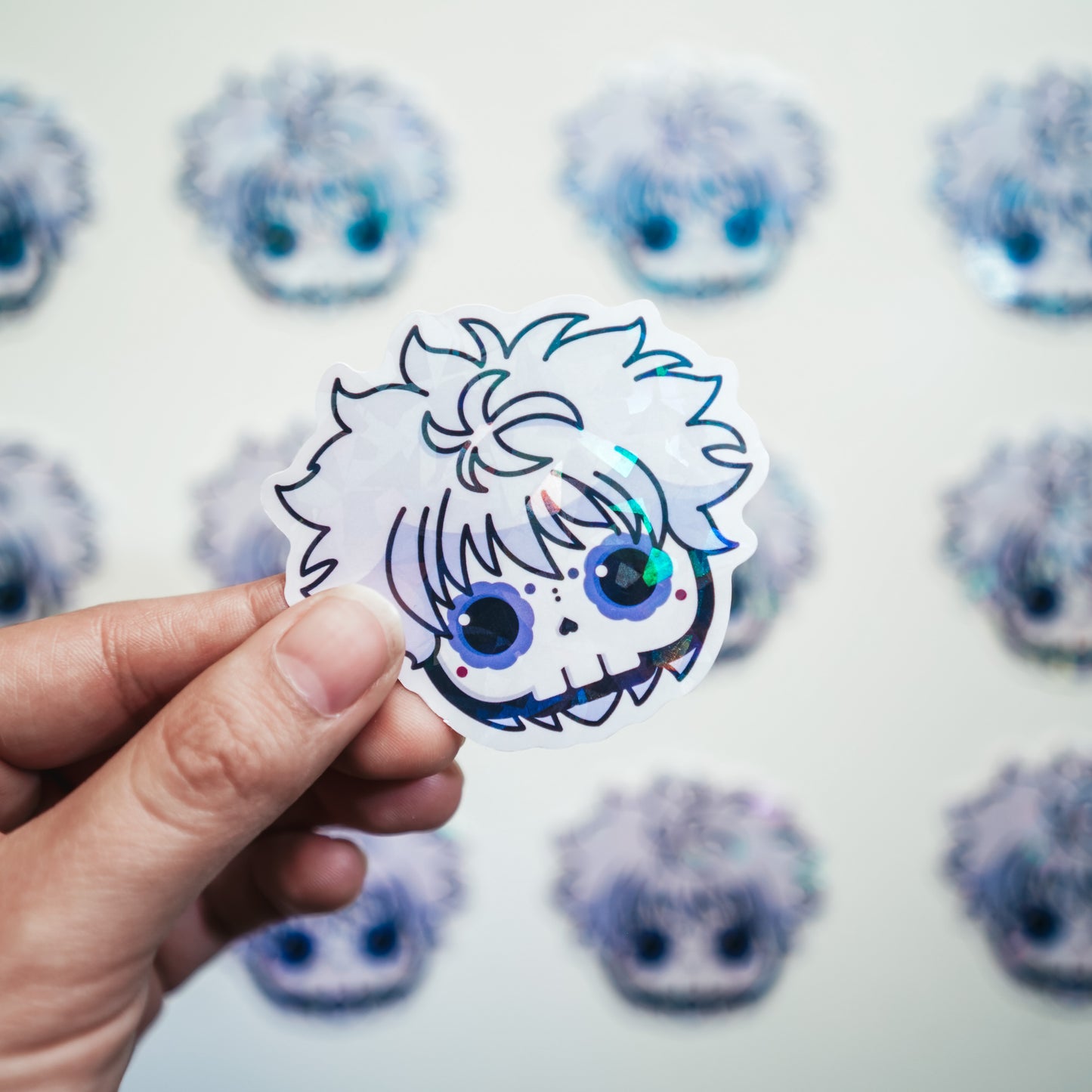 Killua Skull Bubble-free sticker (Vinyl Holographic Broken Glass)