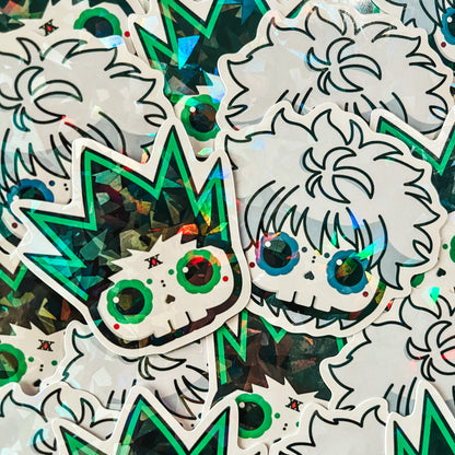 Killua Skull Bubble-free sticker (Vinyl Holographic Broken Glass)