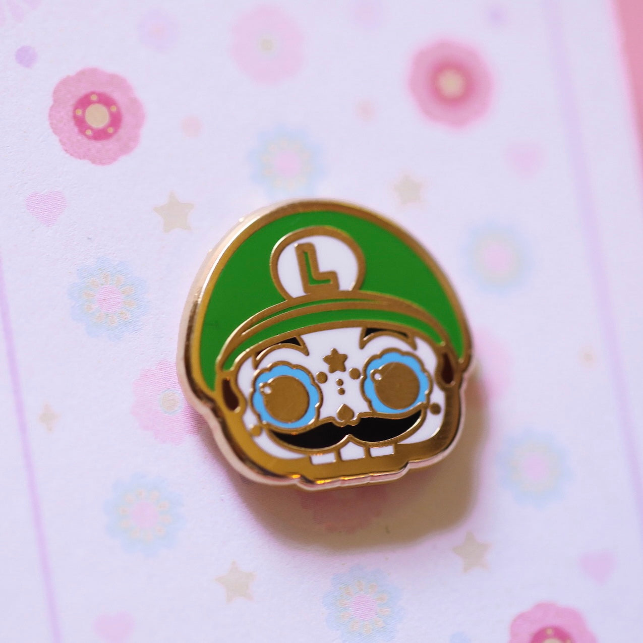 Luigi Skull Gold Plated Hard Enamel Pins