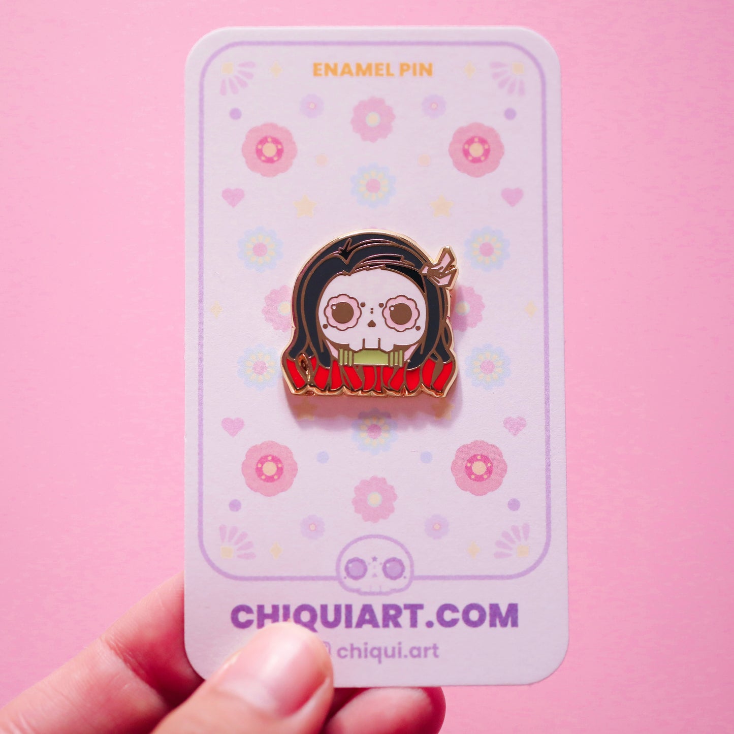 Nezuko Skull Gold Plated Hard Enamel Pin