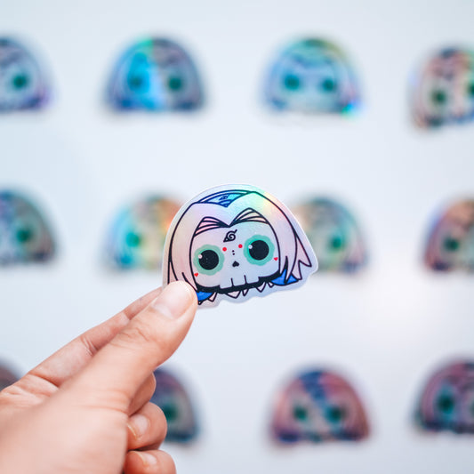 Sakura Haruno Skull Bubble-Free Sticker (Glossy Vinyl Holographic)